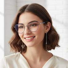 Designer Blue Metal Full Frame Cateye Eyeglasses For Women