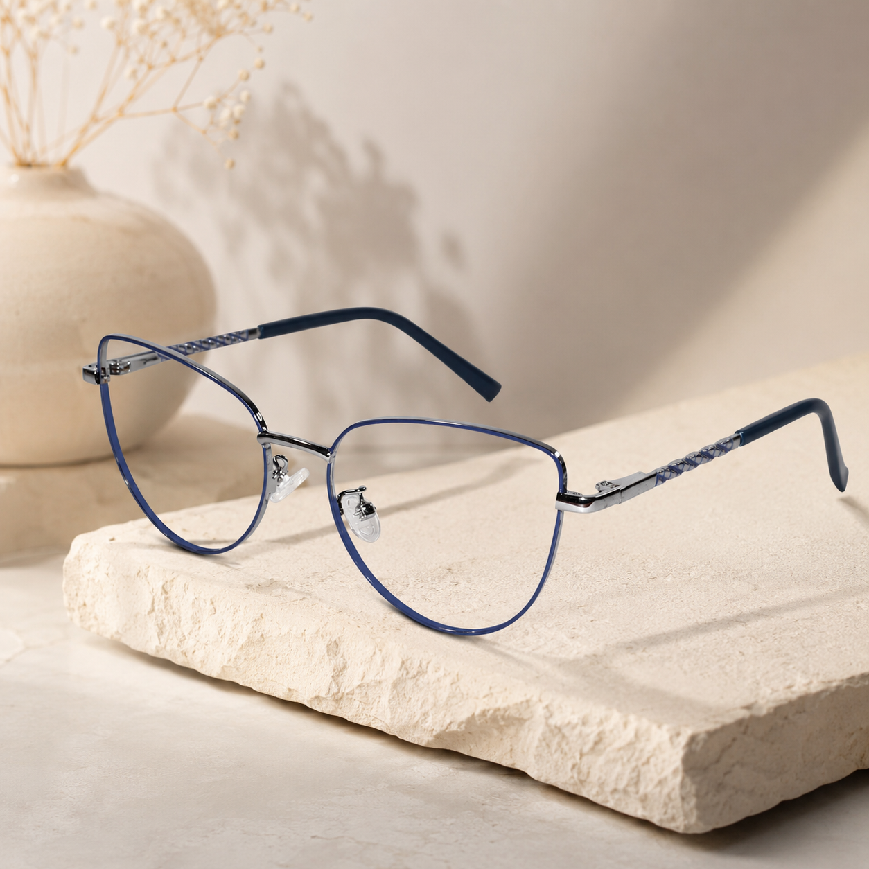 Designer Blue Metal Full Frame Cateye Eyeglasses For Women LKE7005-BLU