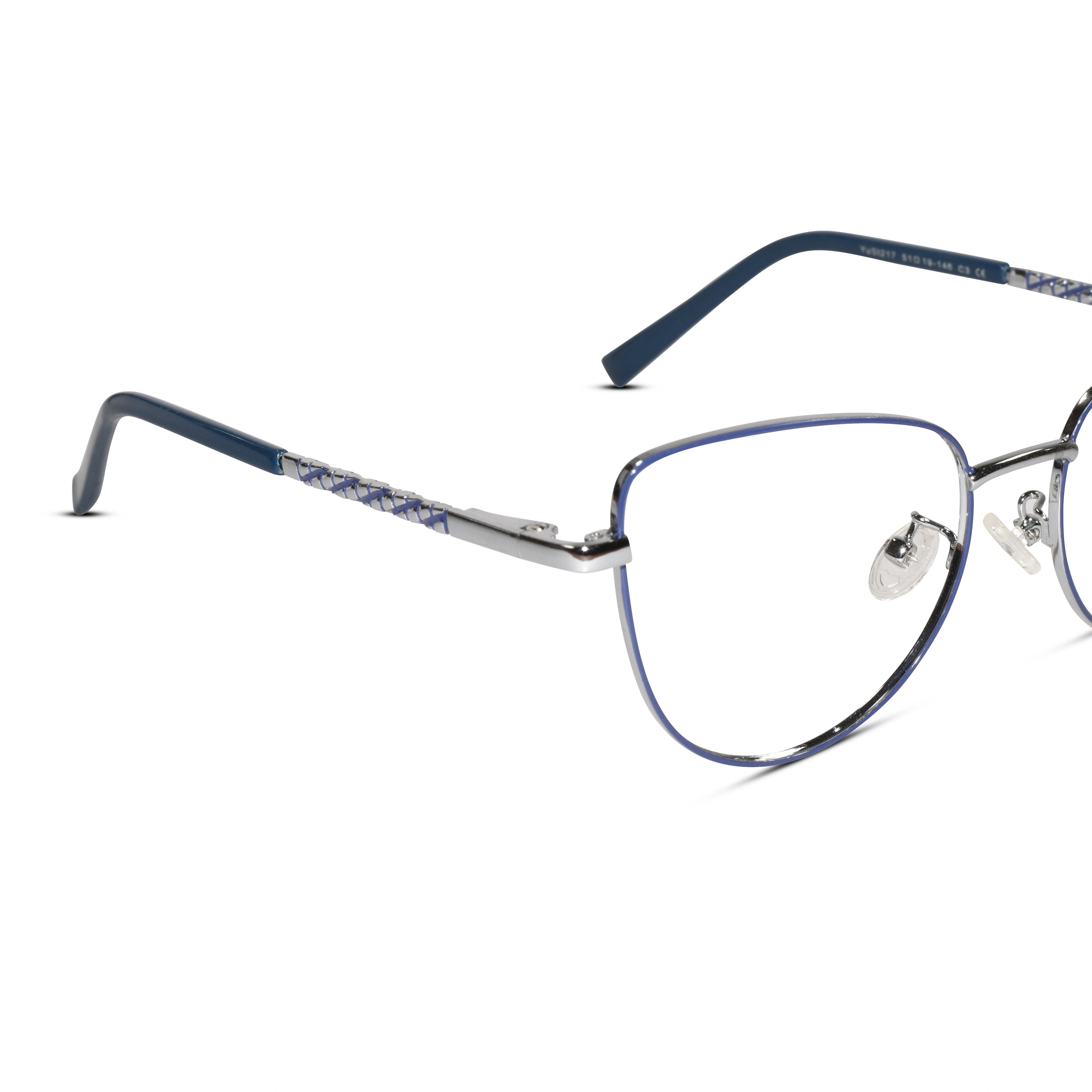 Designer Blue Metal Full Frame Cateye Eyeglasses For Women LKE7005-BLU