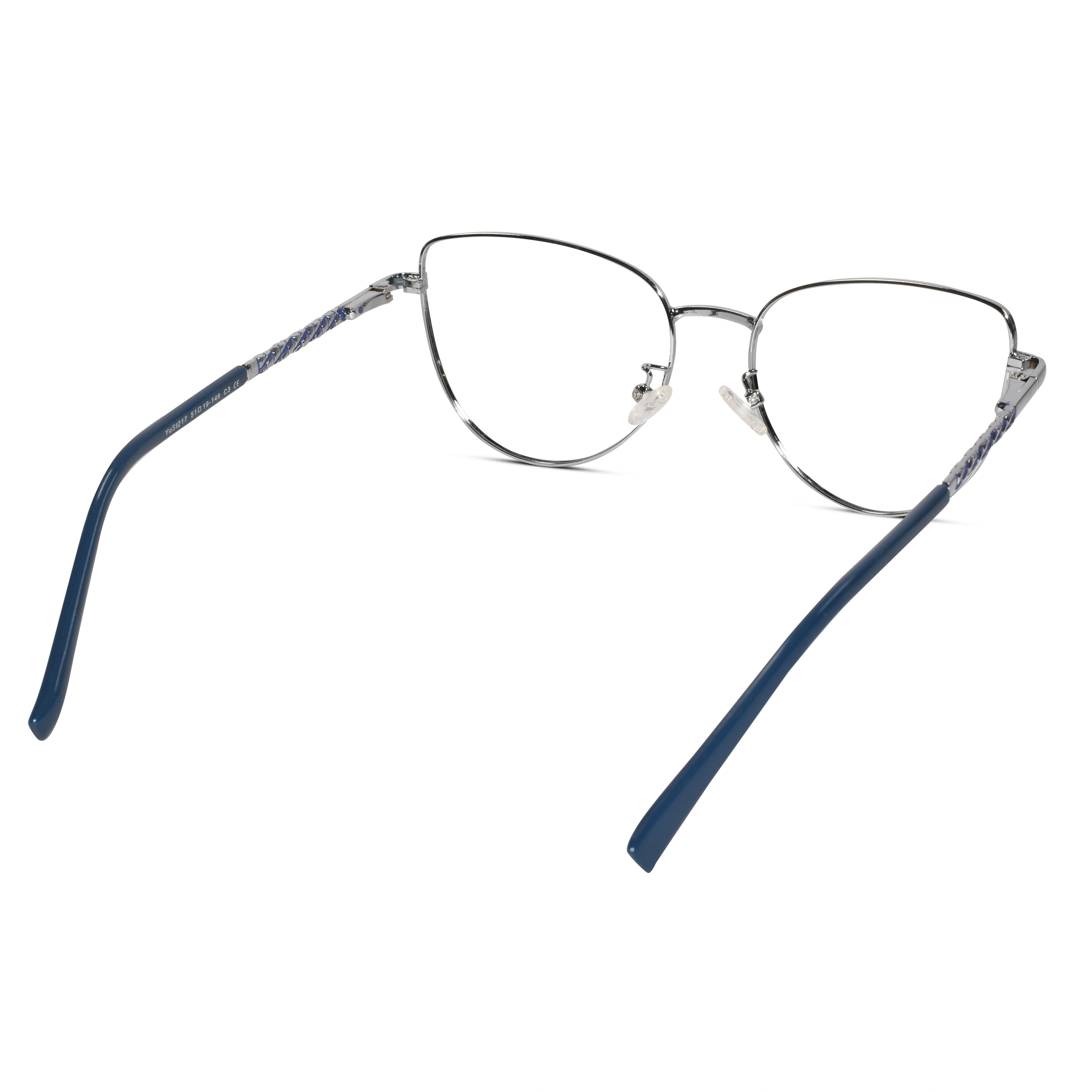 Designer Blue Metal Full Frame Cateye Eyeglasses For Women LKE7005-BLU