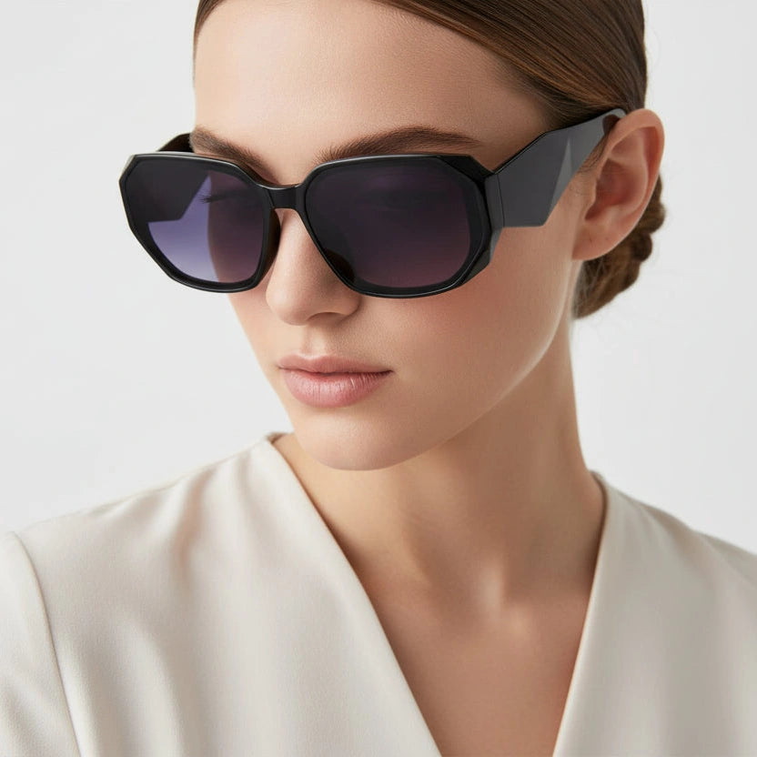 Designer Bold Crystal Black Rectangular Sunglasses For Women-LKS9115-BLK