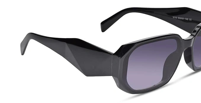 Designer Bold Crystal Black Rectangular Sunglasses For Women-LKS9115-BLK