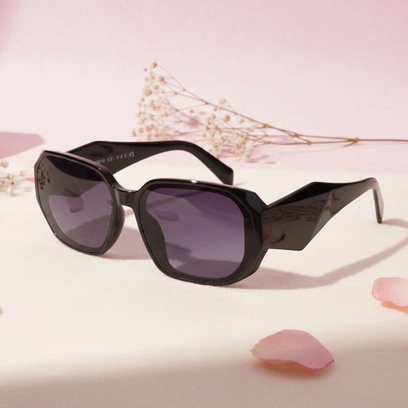 Designer Bold Crystal Black Rectangular Sunglasses For Women-LKS9115-BLK