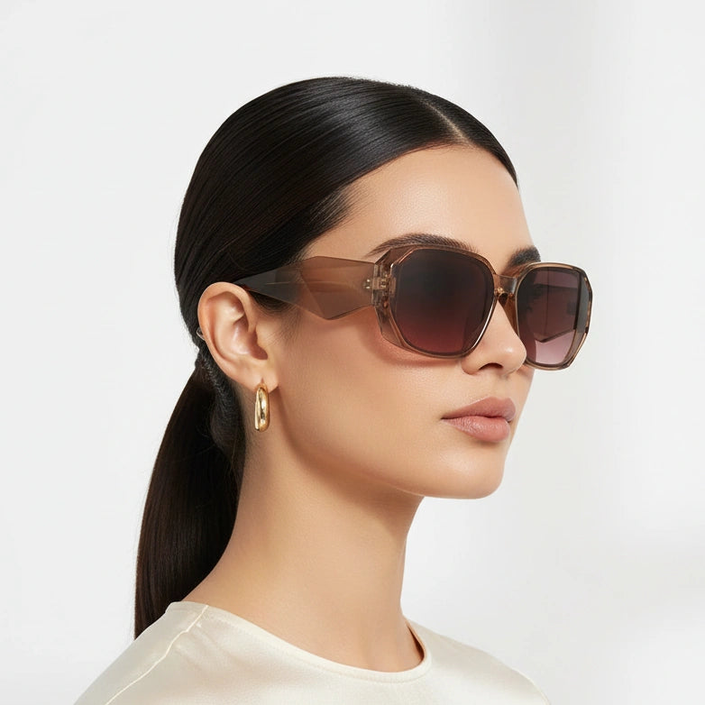 Designer Bold Crystal Brown Rectangular Sunglasses For Women-LKS9115-BRN