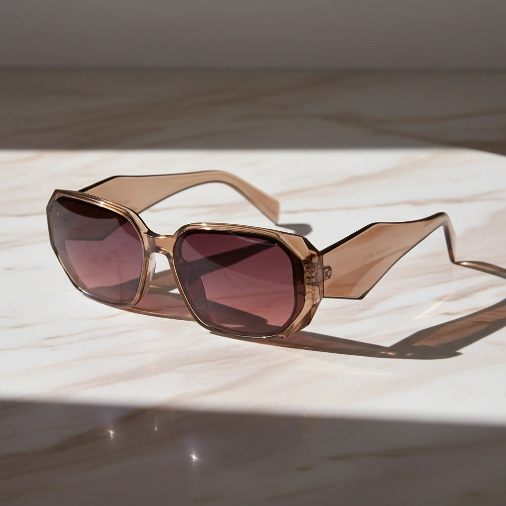 Designer Bold Crystal Brown Rectangular Sunglasses For Women-LKS9115-BRN