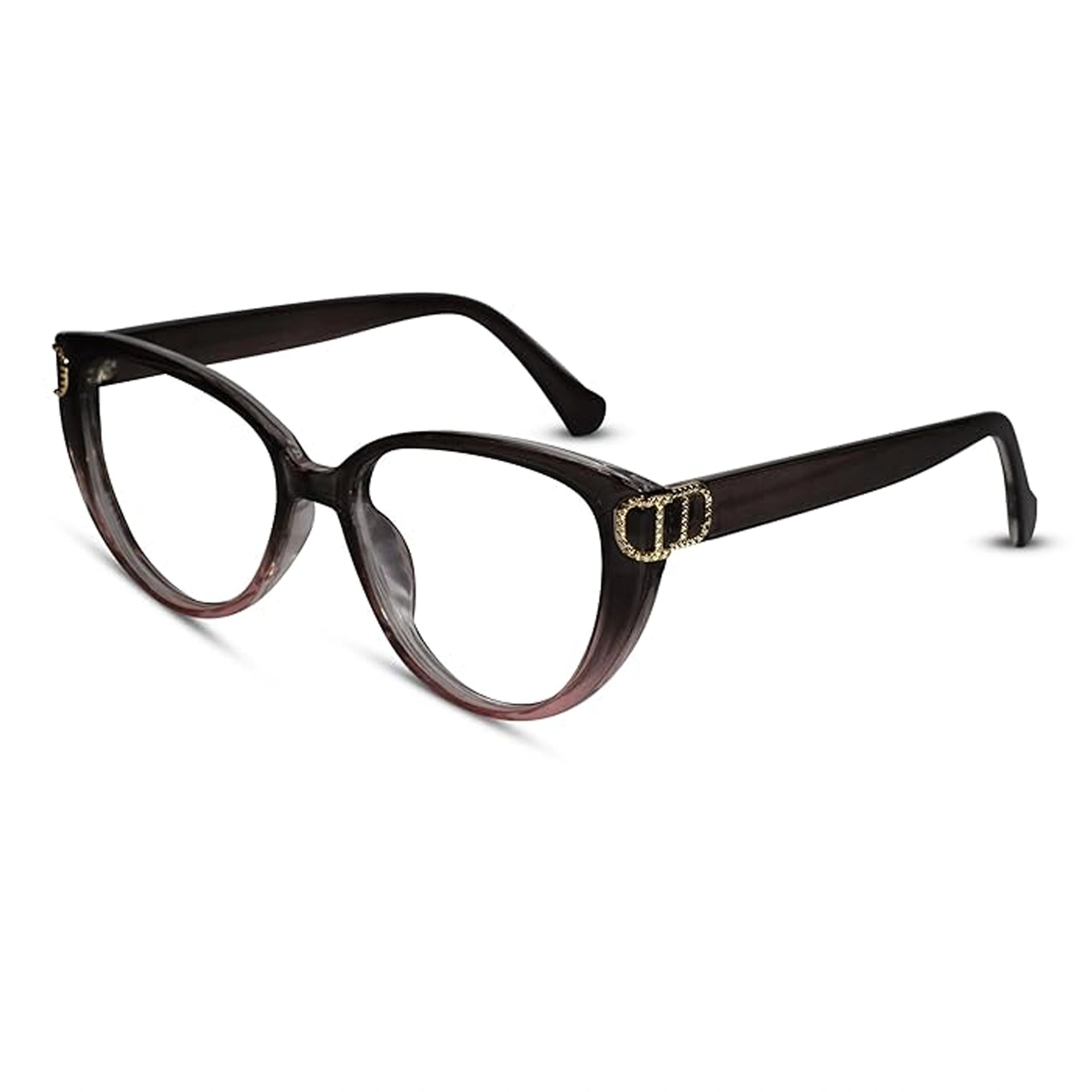 Designer Dual Tone Black/Brown Cateye Eyeglasses For Women LKE23045-BRN
