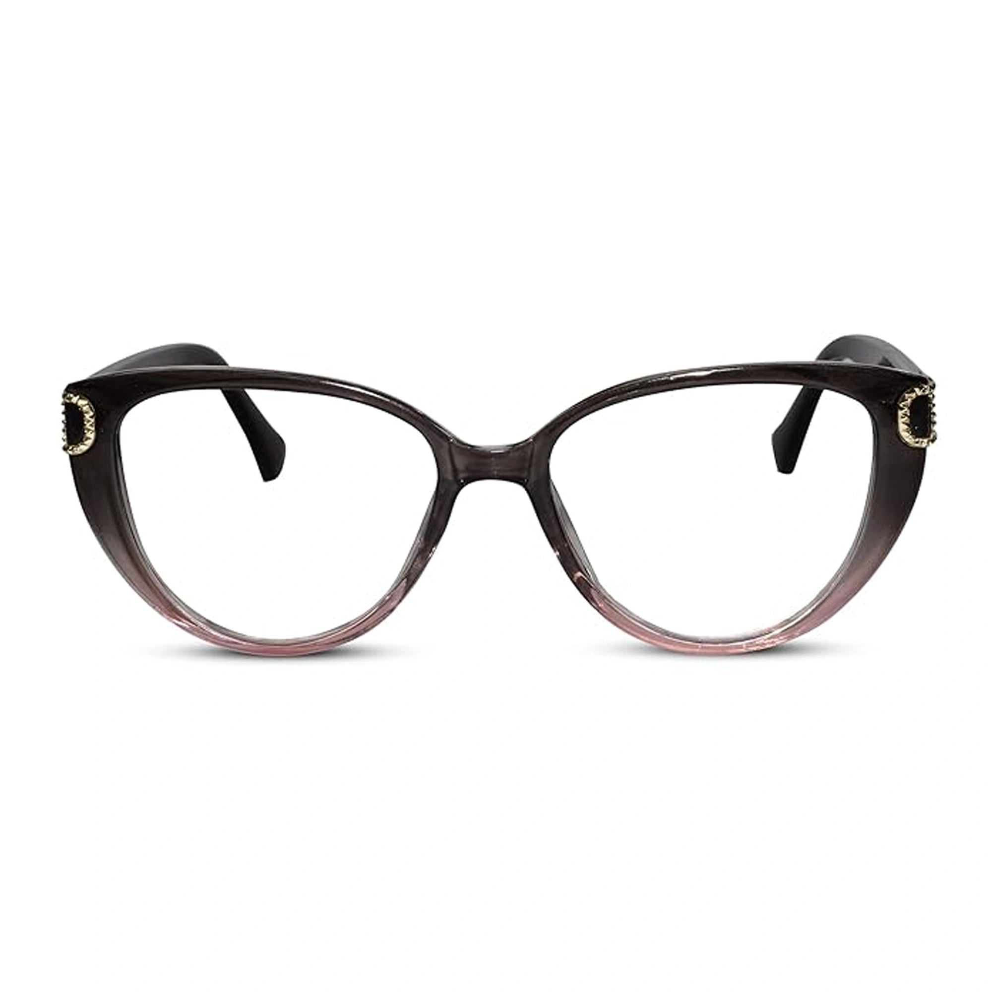 Designer Dual Tone Black/Brown Cateye Eyeglasses For Women LKE23045-BRN