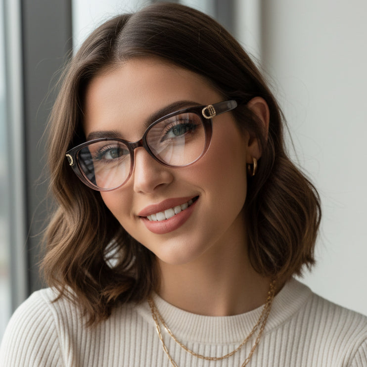 Designer Dual Tone Black/Brown Cateye Eyeglasses For Women LKE23045-BRN