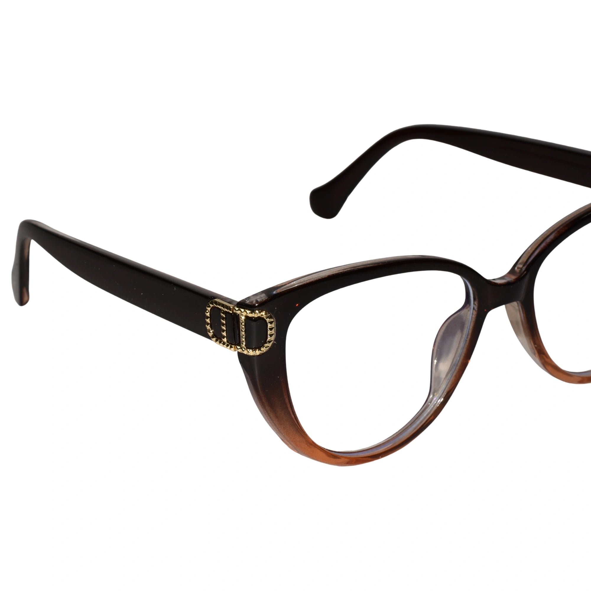 Designer Dual Tone Black/Brown Cateye Eyeglasses For Women LKE23045-BRN