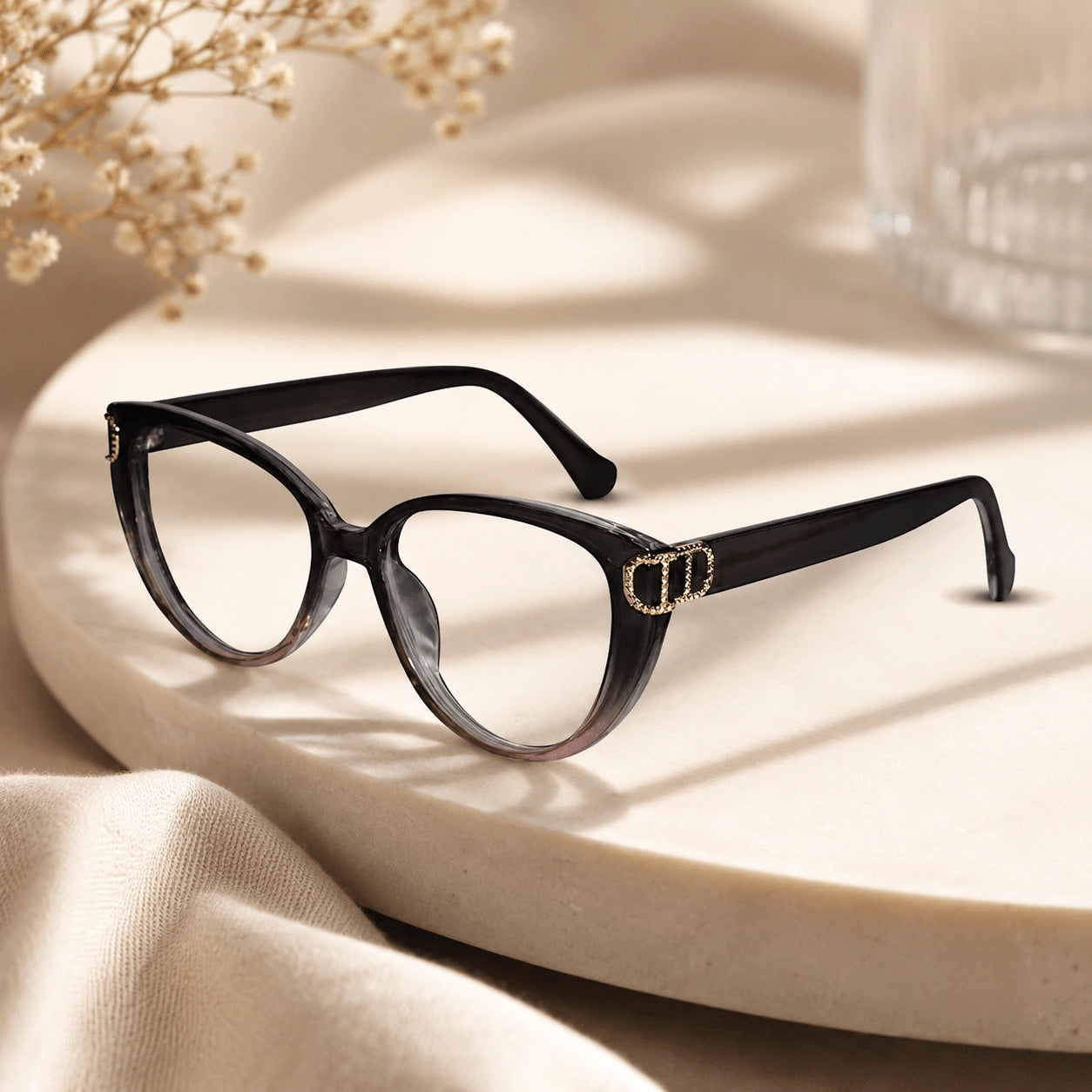Designer Dual Tone Black/Brown Cateye Eyeglasses For Women LKE23045-BRN