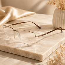 Designer Gold-Brown Half Farme Reactngular Eyeglasses For Men