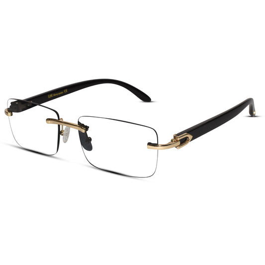 Designer Gold Black Reactngular Rimless Eyeglasses