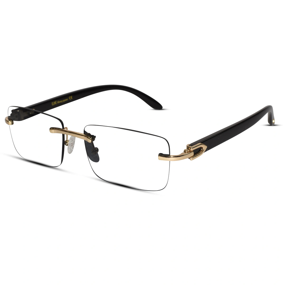 Designer Gold Black Reactngular Rimless Eyeglasses For Men ELE66042-BLK