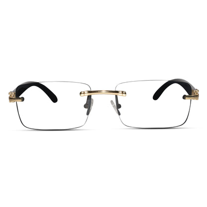 Designer Gold Black Reactngular Rimless Eyeglasses