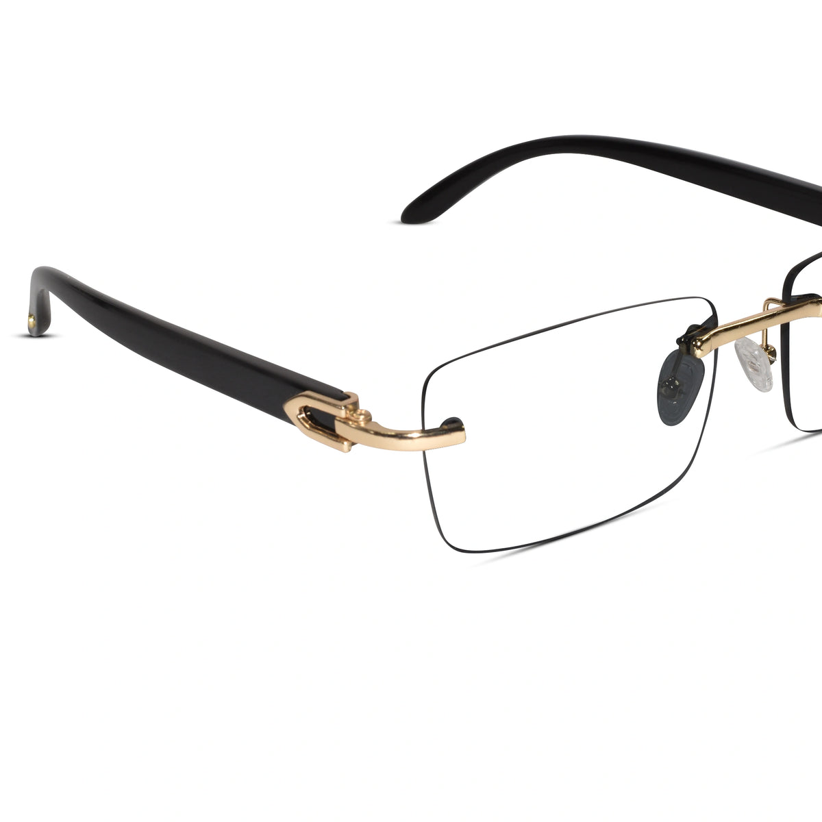 Designer Gold Black Reactngular Rimless Eyeglasses For Men ELE66042-BLK