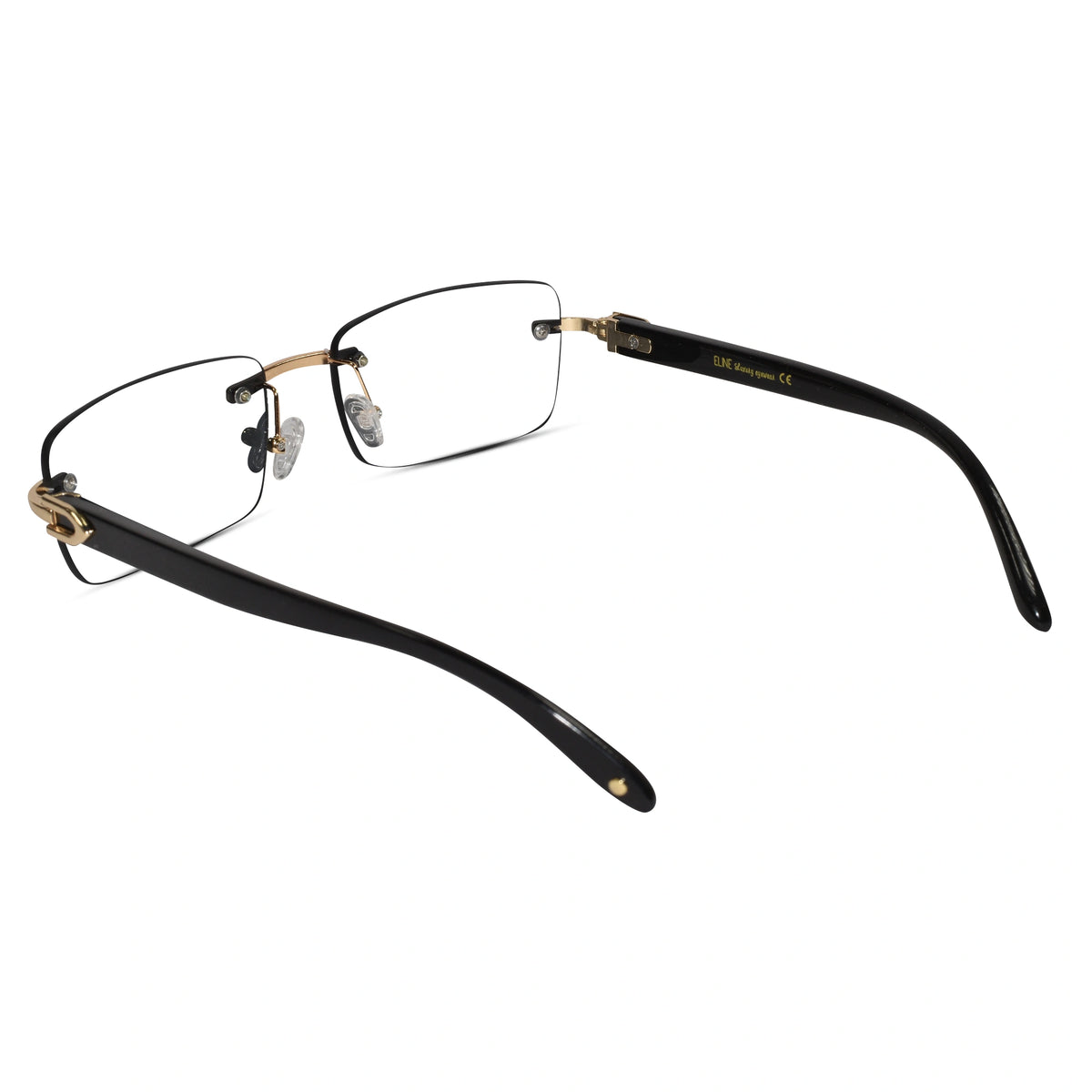 Designer Gold Black Reactngular Rimless Eyeglasses For Men ELE66042-BLK