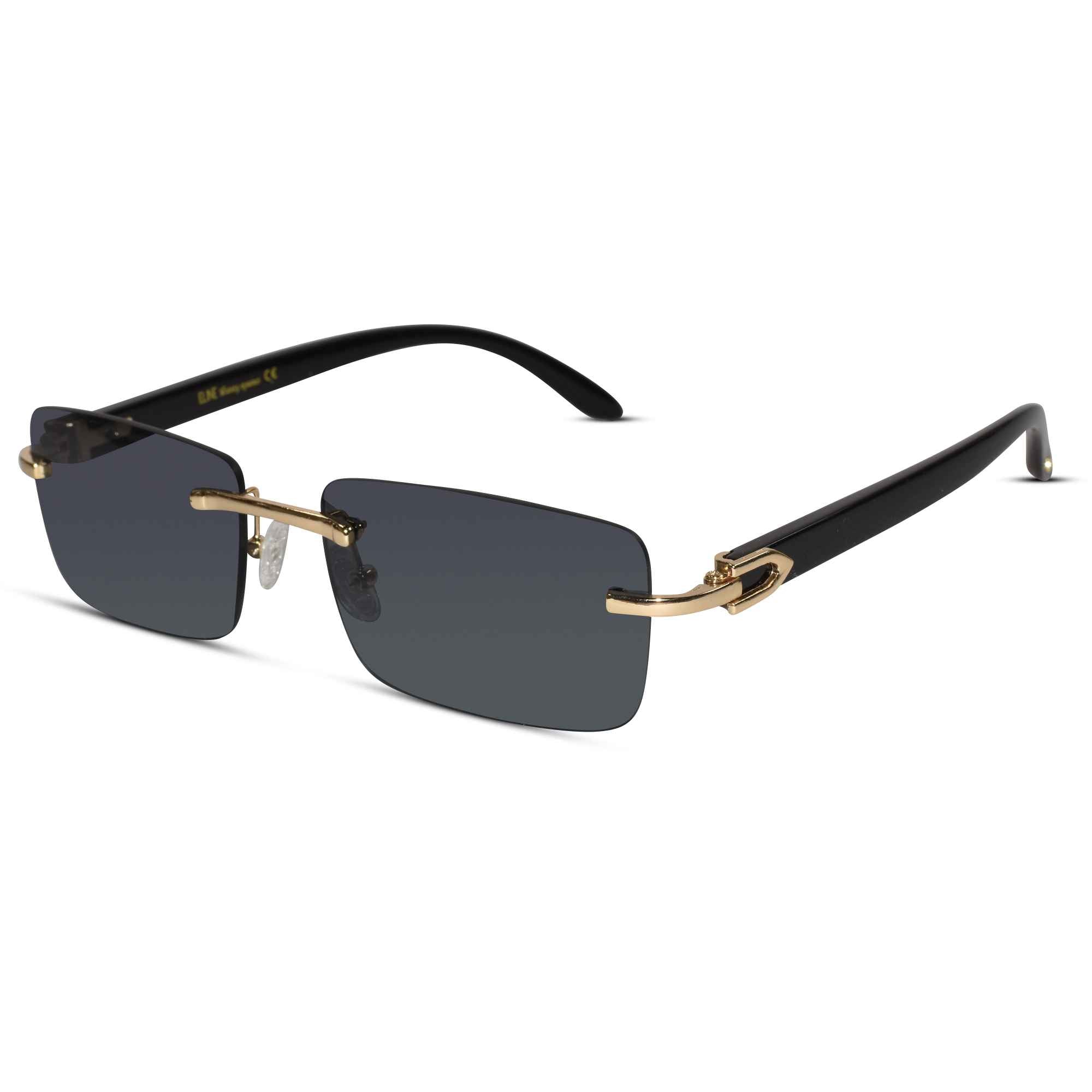 Designer Gold Black Rectangular Rimless Sunglasses