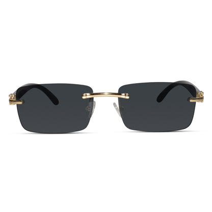 Designer Gold Black Rectangular Rimless Sunglasses