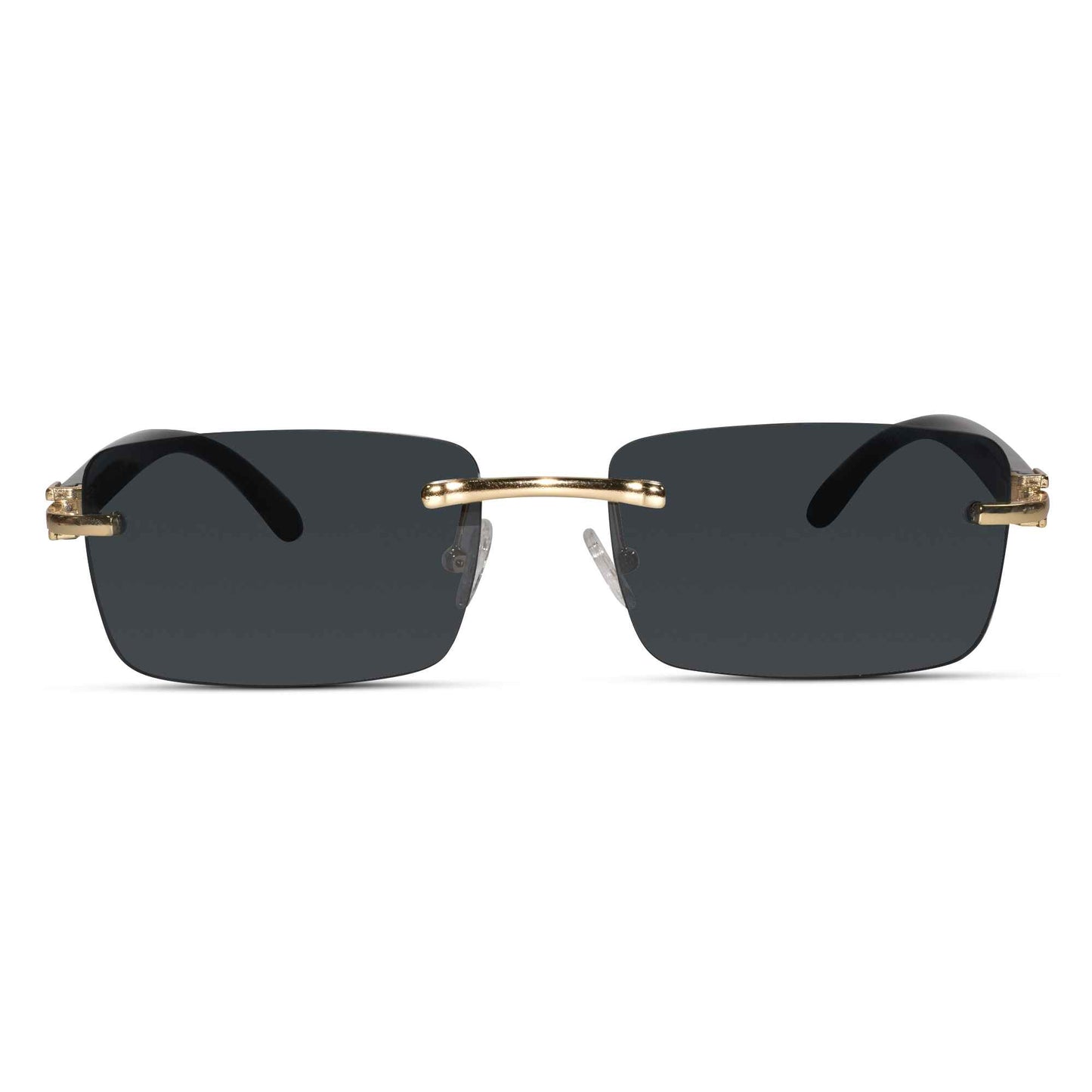 Designer Gold Black Rectangular Rimless Sunglasses