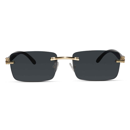 Designer Gold Black Rectangular Rimless Sunglasses