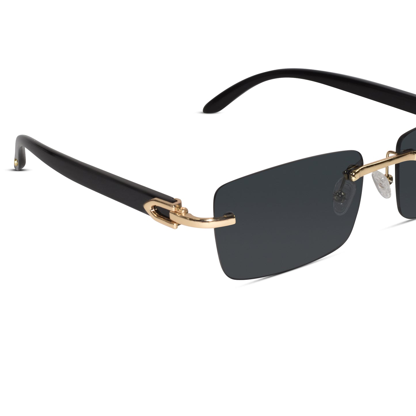 Designer Gold Black Rectangular Rimless Sunglasses
