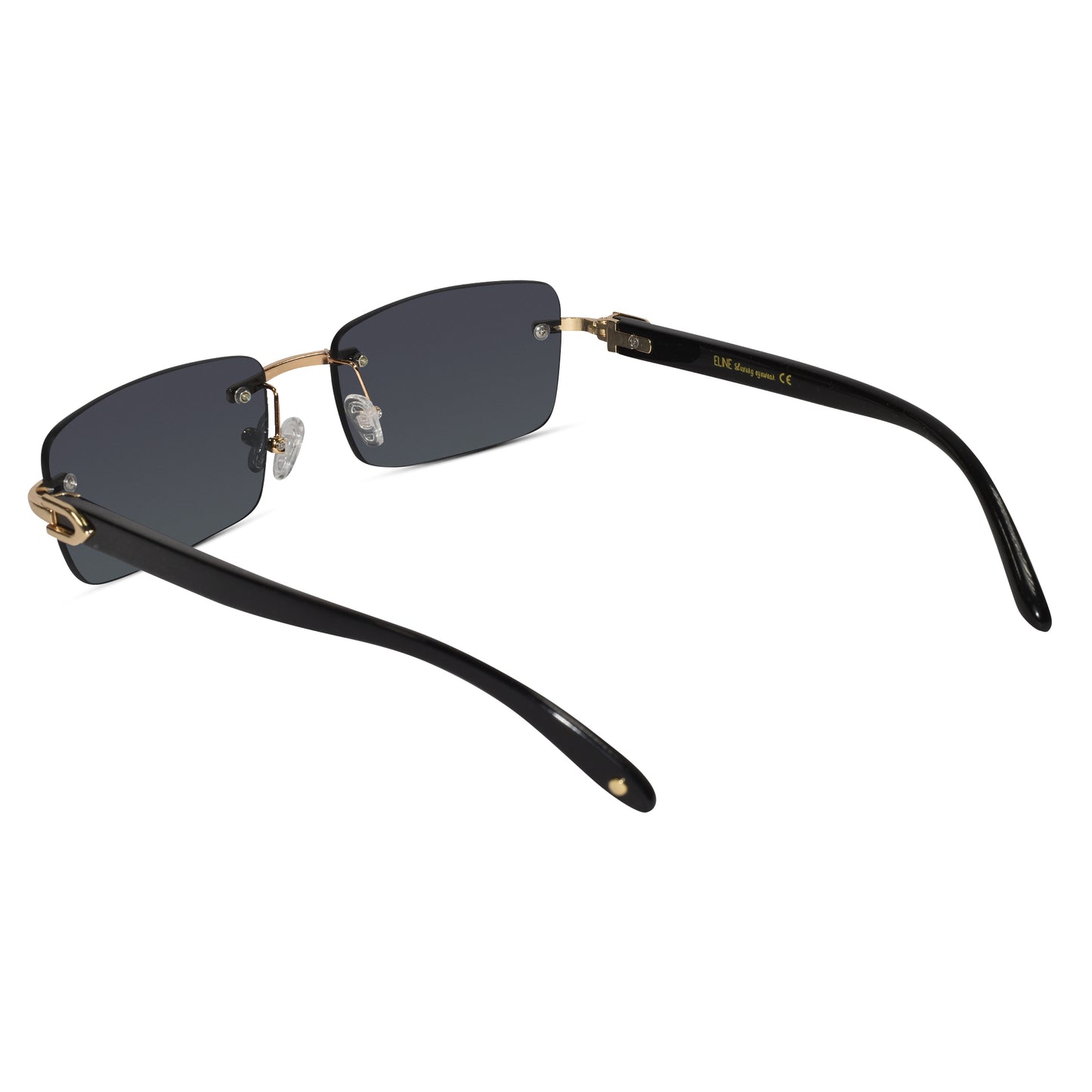 Designer Gold Black Rectangular Rimless Sunglasses