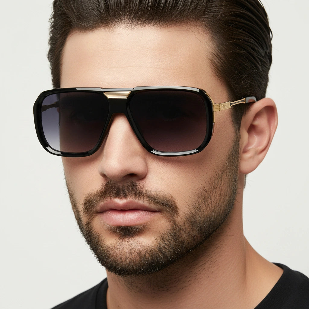 Designer Gold Black Square Sunglasses For Men ELS8503-BLK