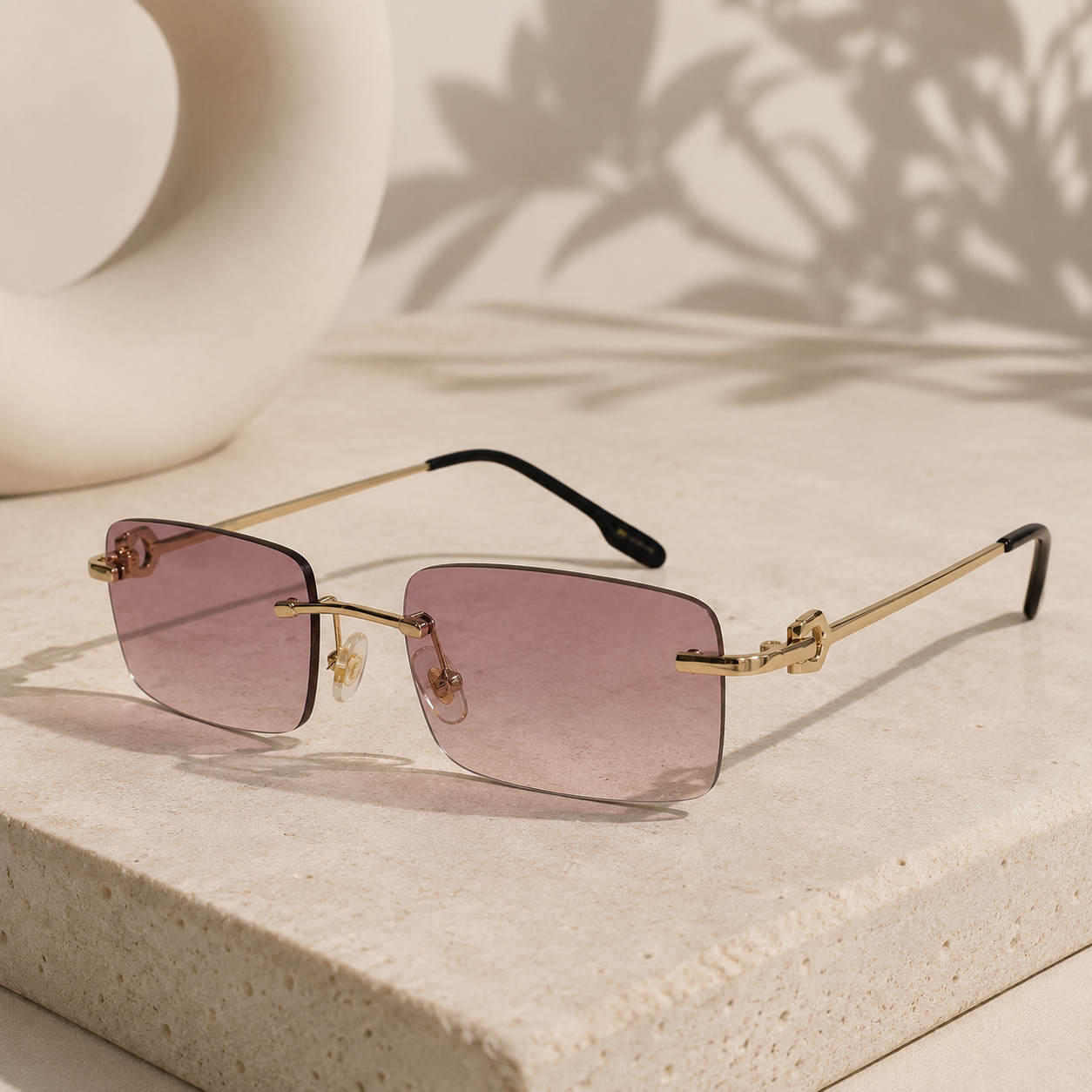 Designer Gold Pink Rectangular Sunglasses  For Men & Women ELS66041-PINK
