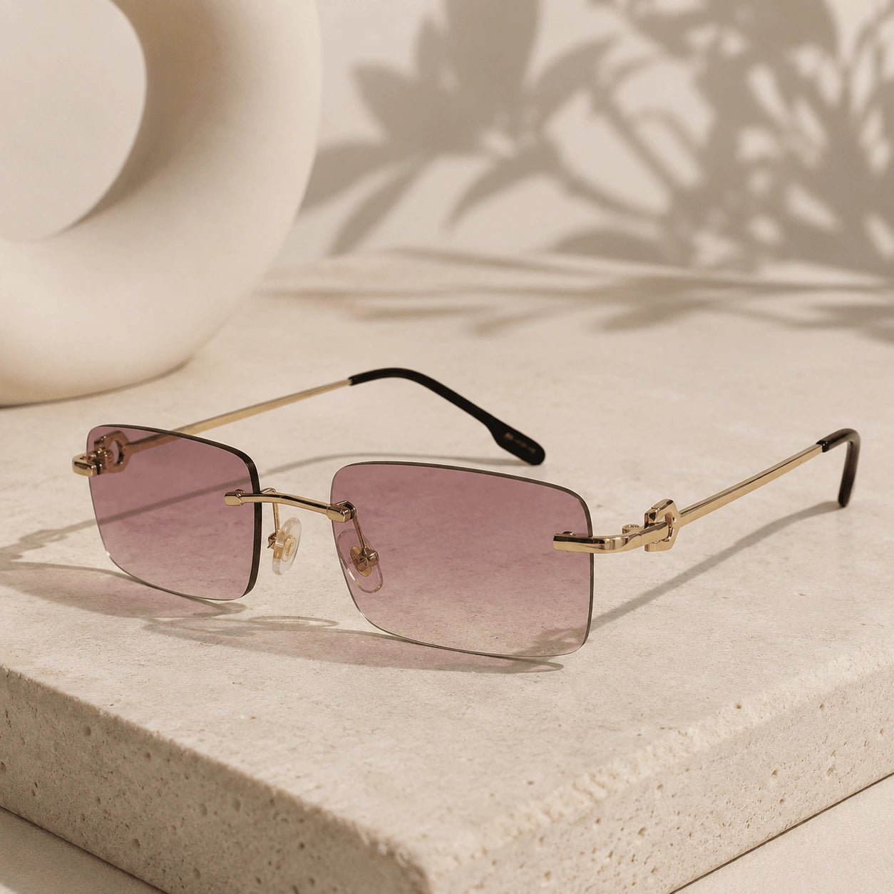 Designer Gold Pink Rectangular Sunglasses  For Men & Women ELS66041-PINK