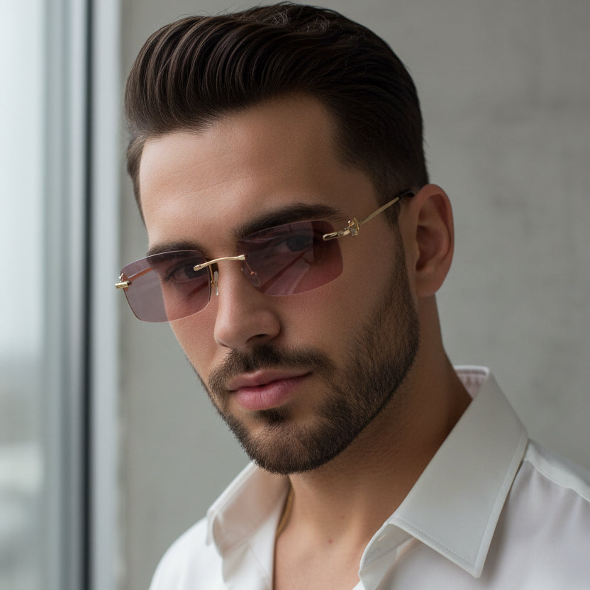 Designer Gold Pink Rectangular Sunglasses  For Men & Women ELS66041-PINK
