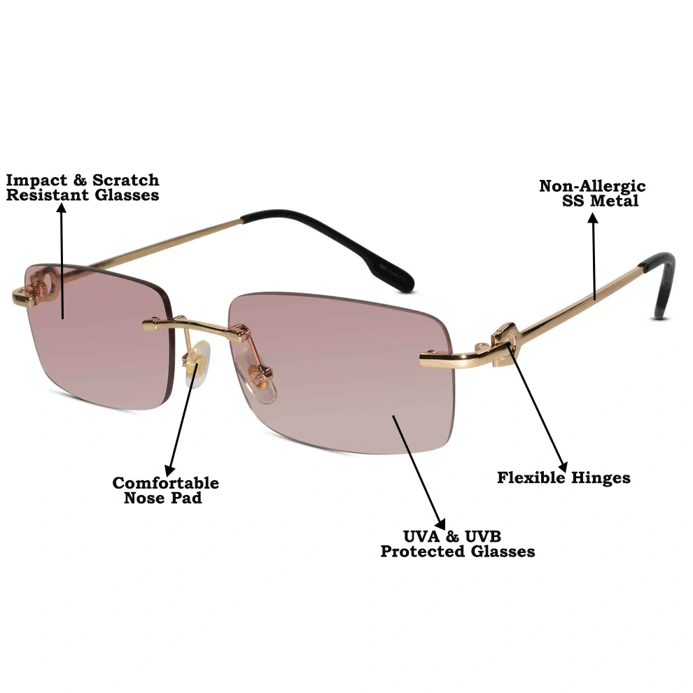 Designer Gold Pink Rectangular Sunglasses  For Men & Women ELS66041-PINK