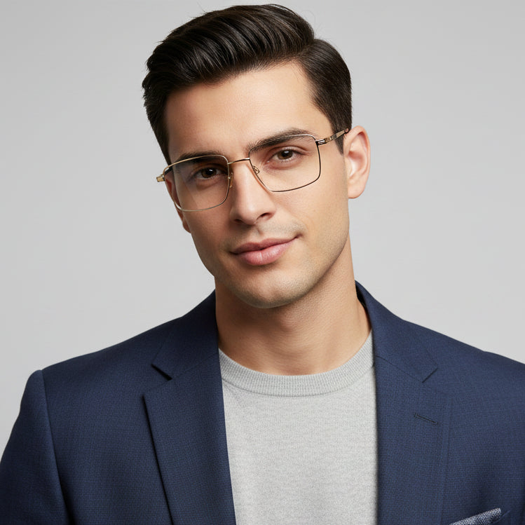 Designer Gold Rectangular Eyeglasses For Men ELE8802-GOLD