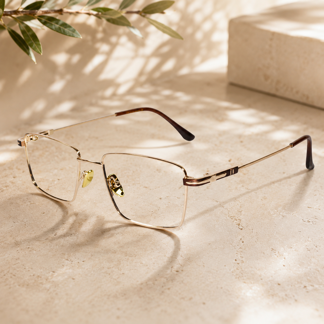 Designer Gold Rectangular Eyeglasses For Men ELE8802-GOLD