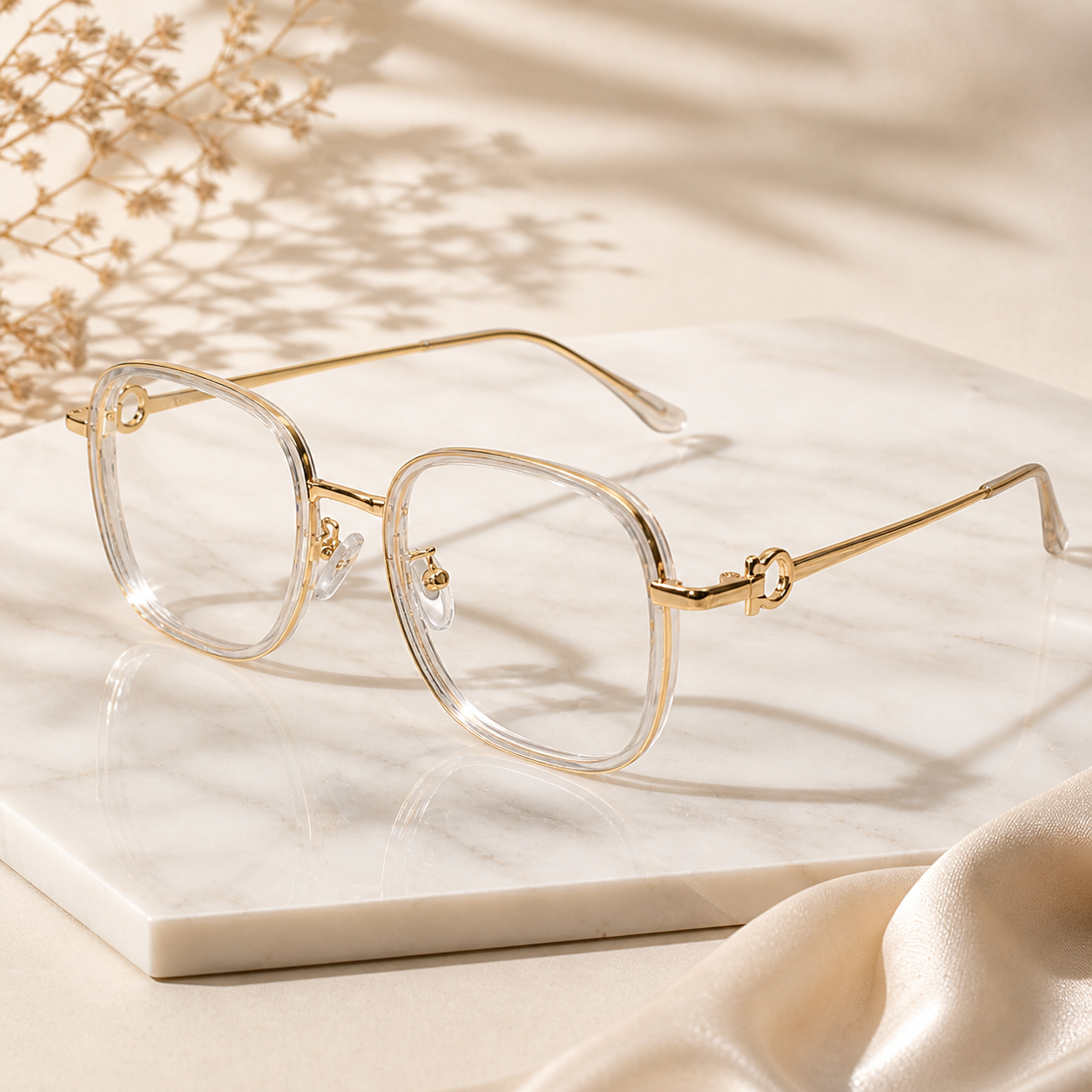 Designer Gold Square Metal Eyeglasses For Women LKE2312-Golden
