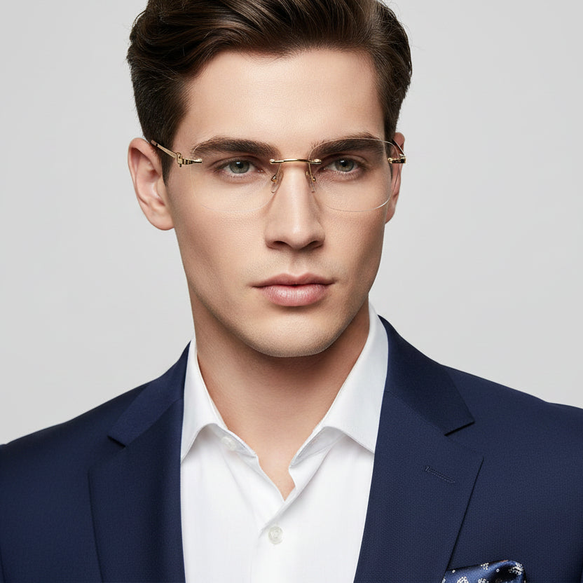 Designer Golden Frameless Rectangular Computer Glasses LKE23021-Golden