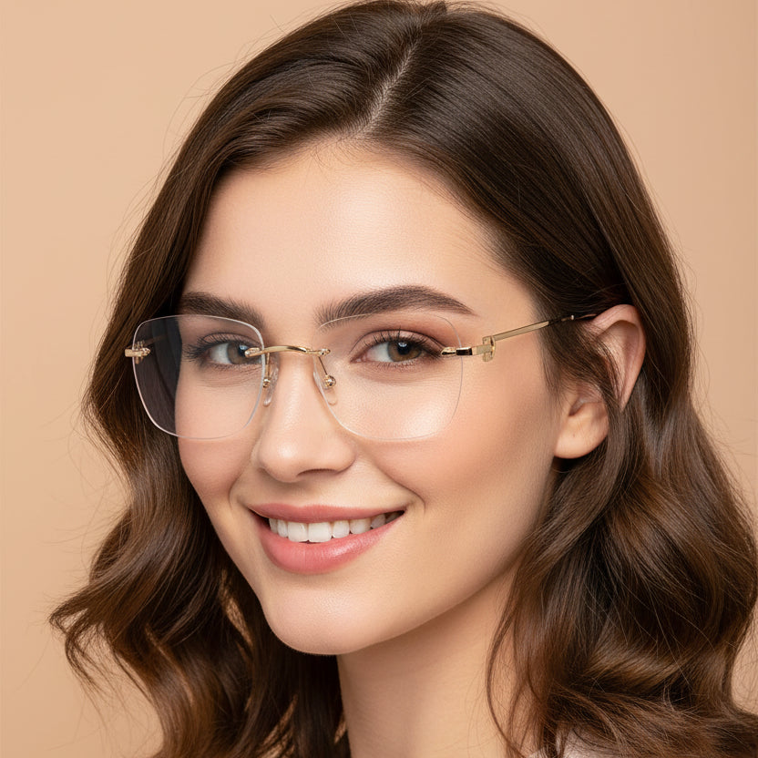 Designer Golden Frameless Rectangular Computer Glasses LKE23021-Golden