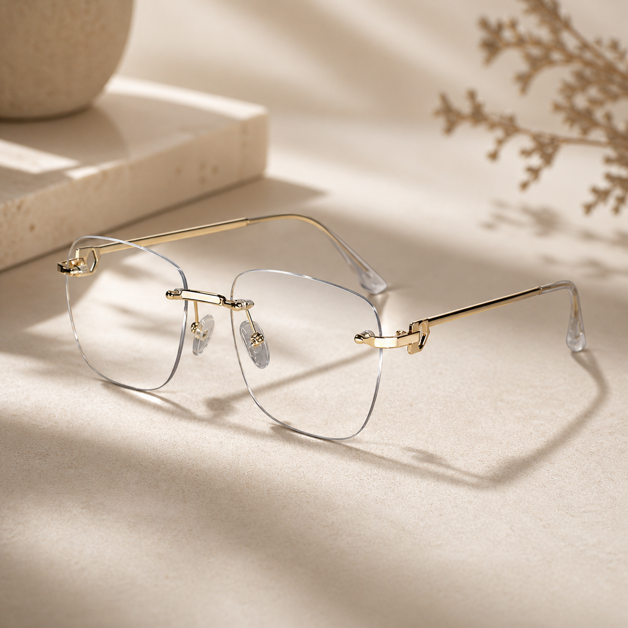 Designer Golden Frameless Rectangular Computer Glasses LKE23021-Golden