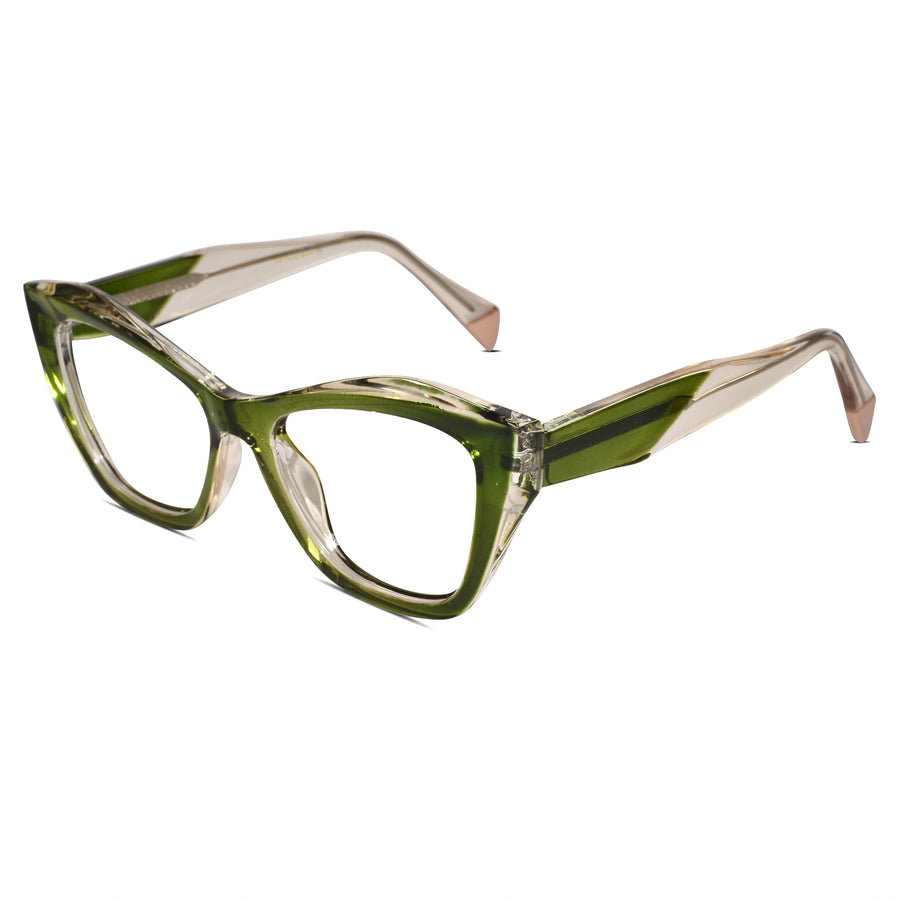 Designer Green Gold Cateye Eyeglasses For Women