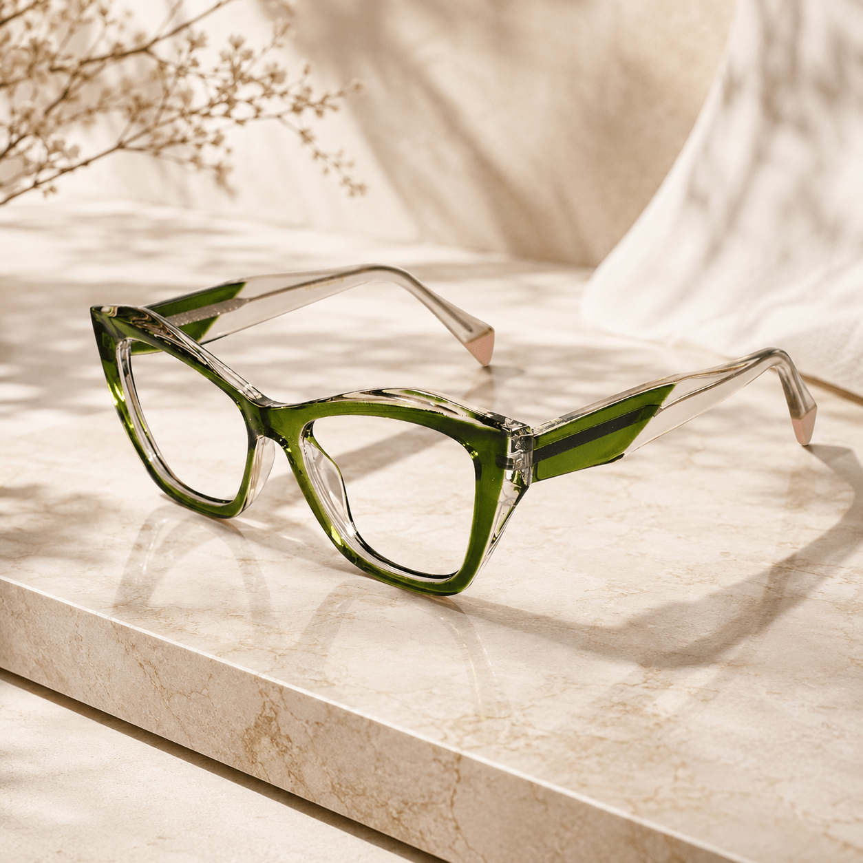 Designer Green Gold Cateye Eyeglasses For Women ELE2583-GRN