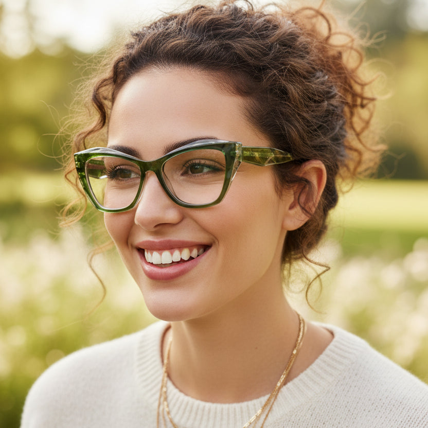 Designer Green Gold Cateye Eyeglasses For Women ELE2583-GRN