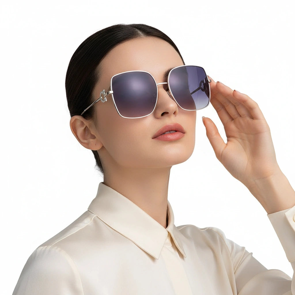 Designer  Oversize White Square Sunglasses ELS1535-WHT