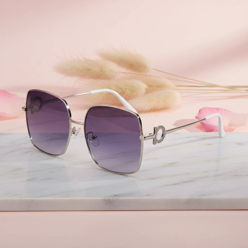 Designer  Oversize White Square Sunglasses ELS1535-WHT