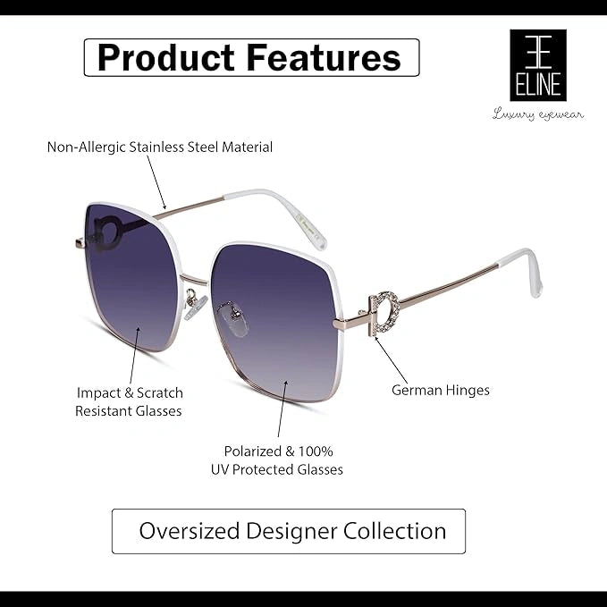 Designer  Oversize White Square Sunglasses ELS1535-WHT
