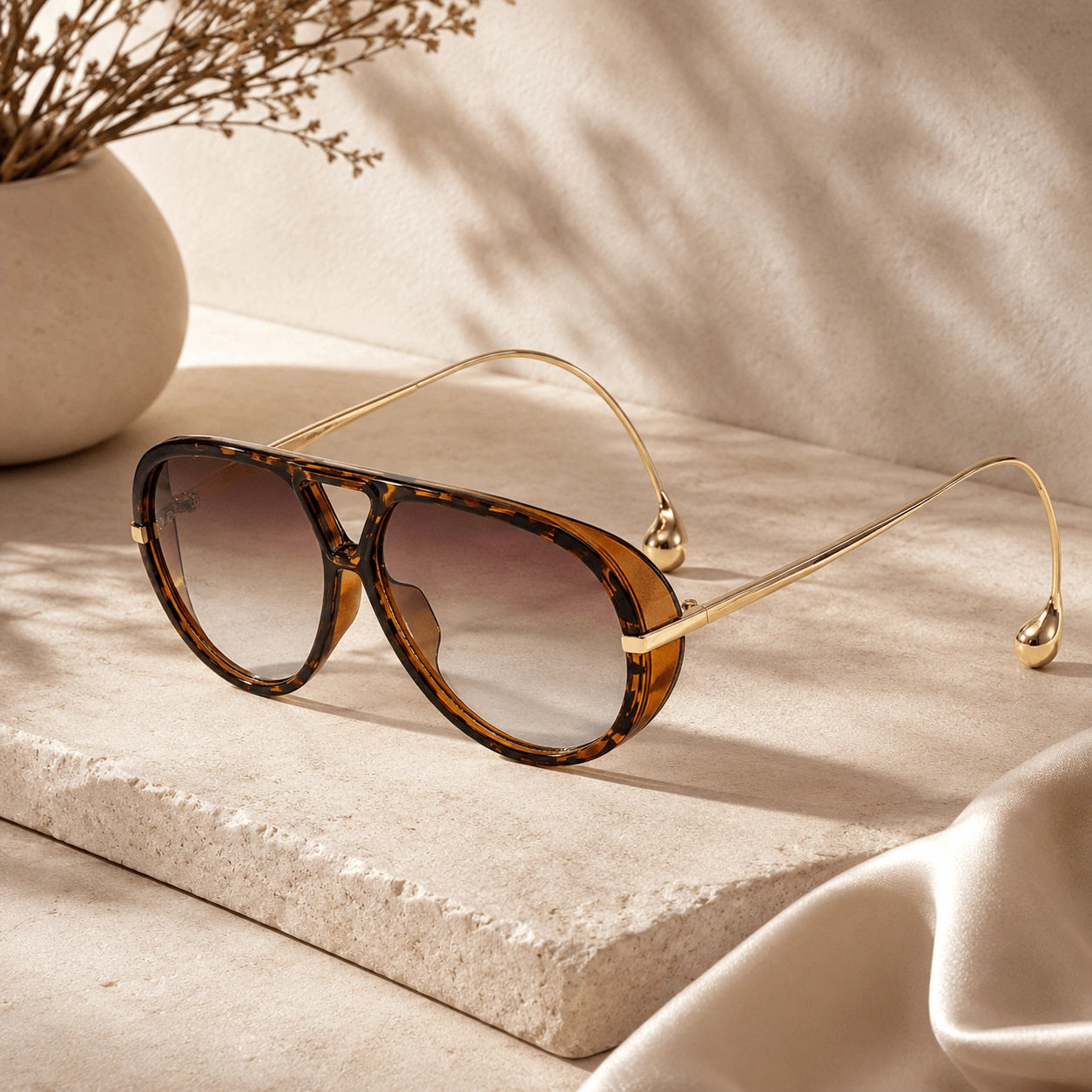 Designer Oversized Aviator Sunglasses From Men & Women-ELS2026S01-DR-BRN
