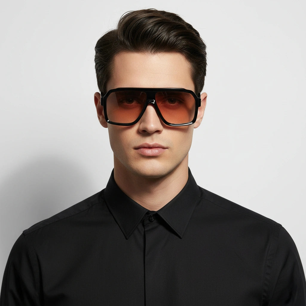 Designer Rectangular Black Sunglasses For Men LKS28015-BLK