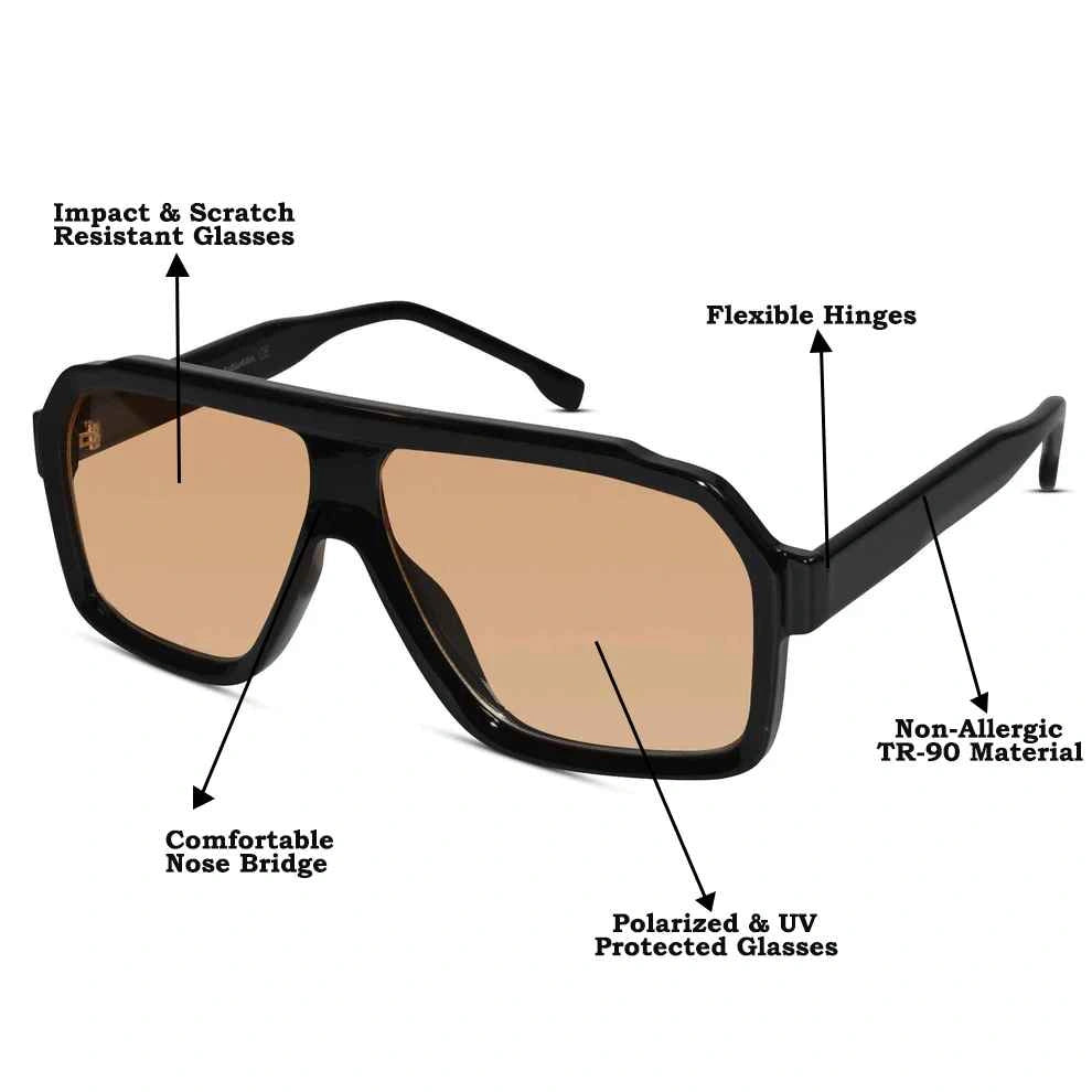 Designer Rectangular Black Sunglasses For Men LKS28015-BLK