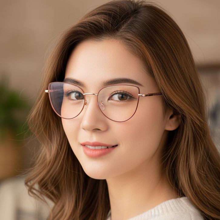 Designer Red Gold Cateye Eyeglasses For Women LKE7005-RED