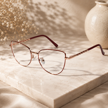 Designer Red Gold Cateye Eyeglasses For Women