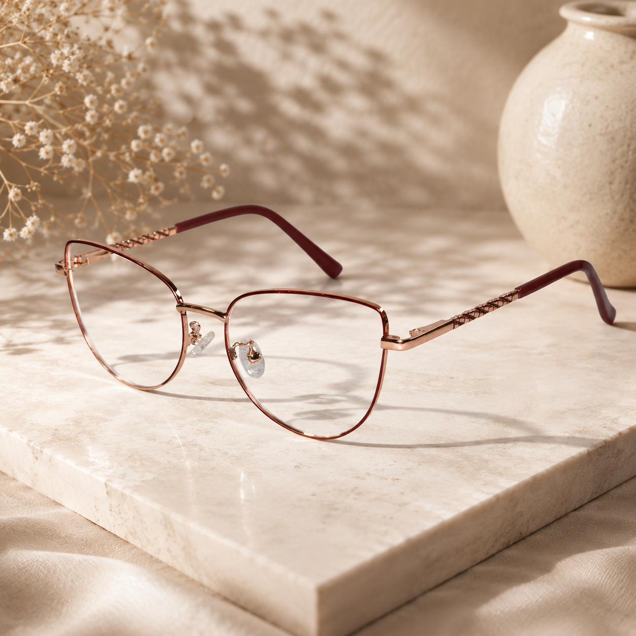 Designer Red Gold Cateye Eyeglasses For Women LKE7005-RED