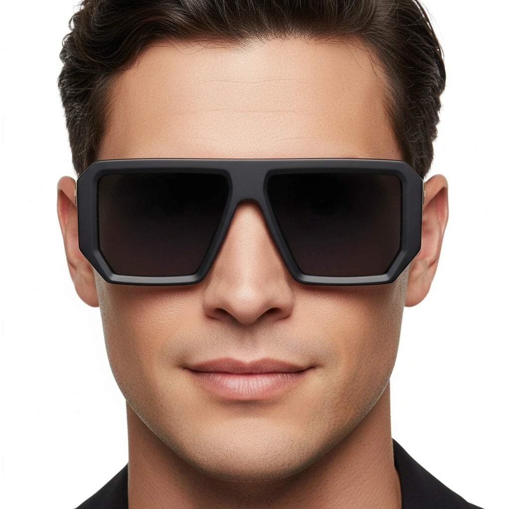 Designer Retro Matt  Black Sunglasses For Men LKS8725-BLK